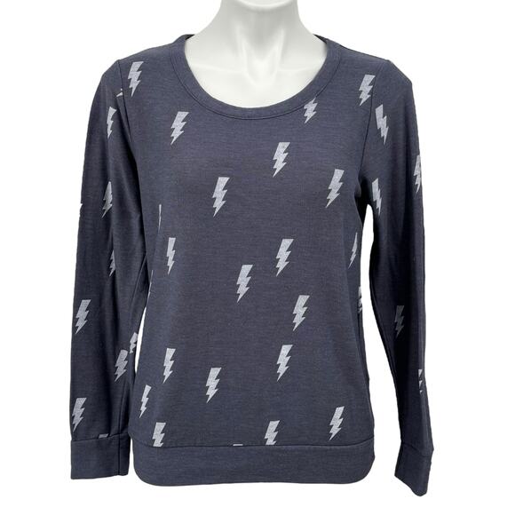 Chaser Lightning Bolt Sweatshirt M Women's Blue Comfy Errands Loungewear Cozy - Picture 1 of 9